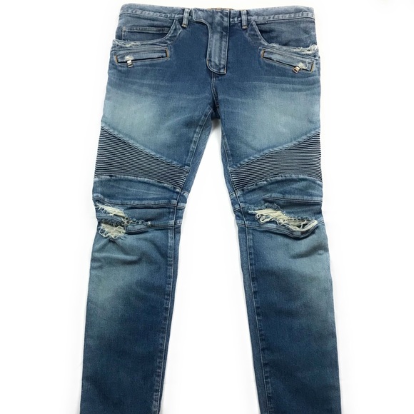 Balmain Other - Balmain Distressed Slim 5-Pocket Moto Biker Jeans